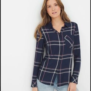 White House Black Market Plaid Button Down Top, 8. Fits like a 4